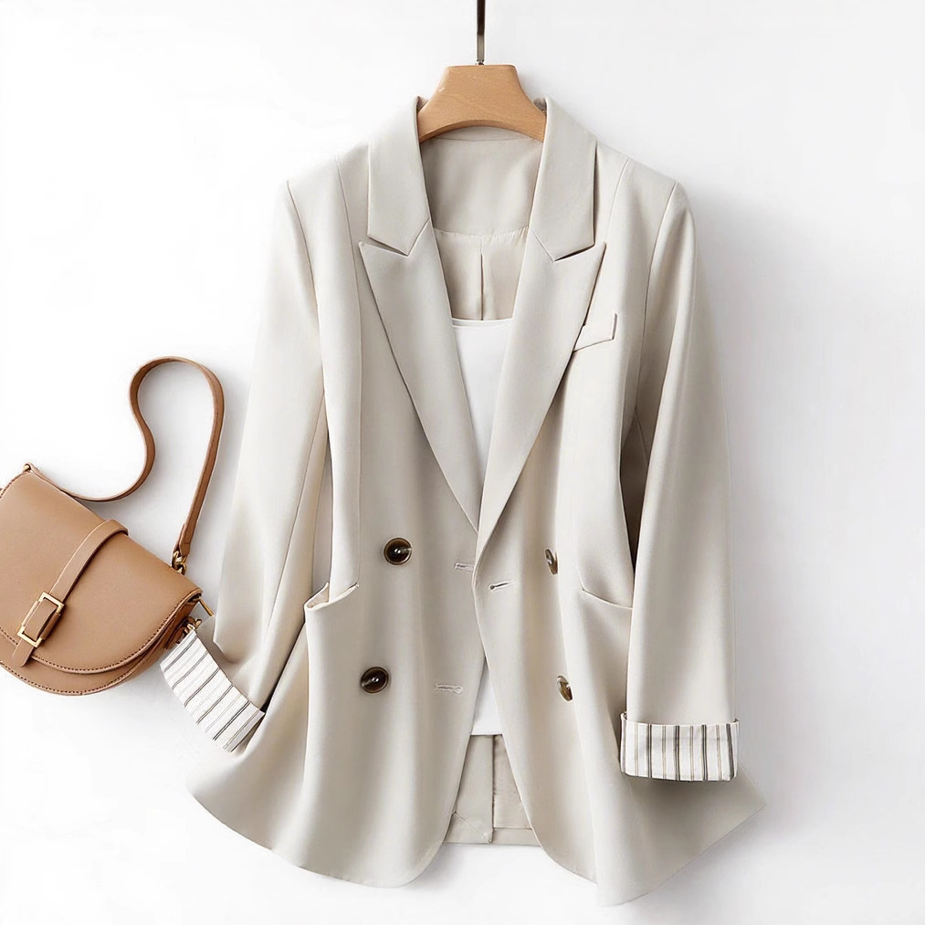 2025 Cross-Border Foreign Trade Women's Solid Color Blazer with High-End Design Cuffs Korean Style Casual Jacket