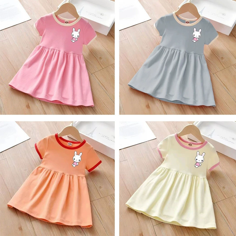 Платье для девочек, летняя юбка, лето 2024, новое стильное платье интернет-знаменитостей с короткими рукавами, милое летнее платье принцессы для девочек