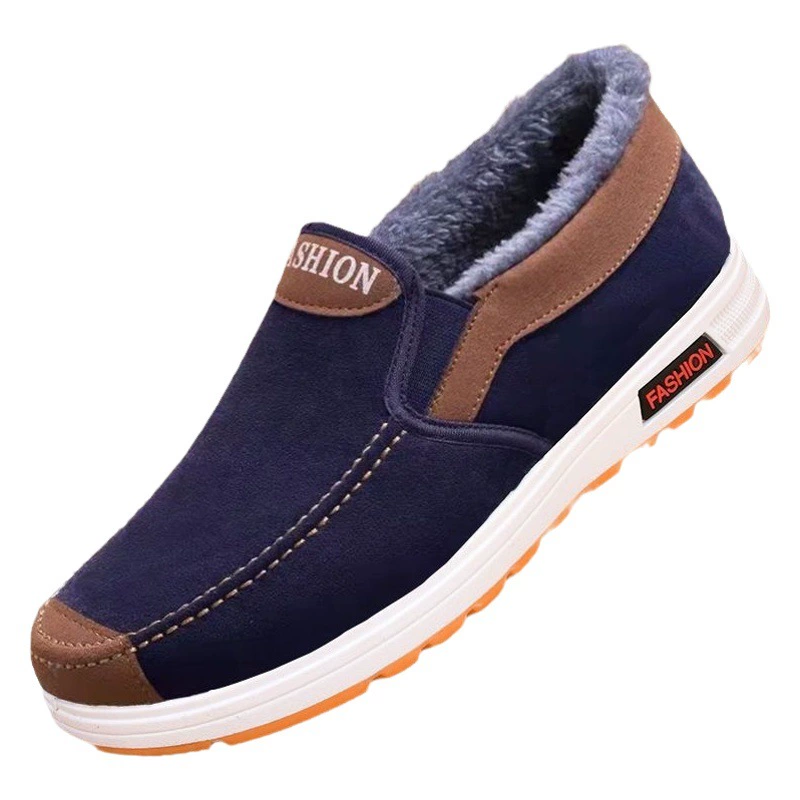 Мужская хлопчатобумажная обувь, зимние бархатные старые пекинские тканевые туфли, утолщенные нескользящие туфли для папы среднего возраста, легкие ботинки, зимние хлопчатобумажные туфли.