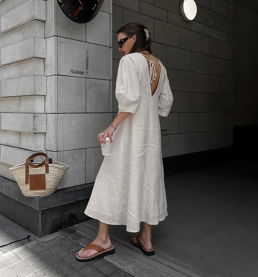 Women's Regular Dress Elegant V Neck Button 3/4 Length Sleeve Solid Color Maxi Long Dress Holiday Daily display picture 19