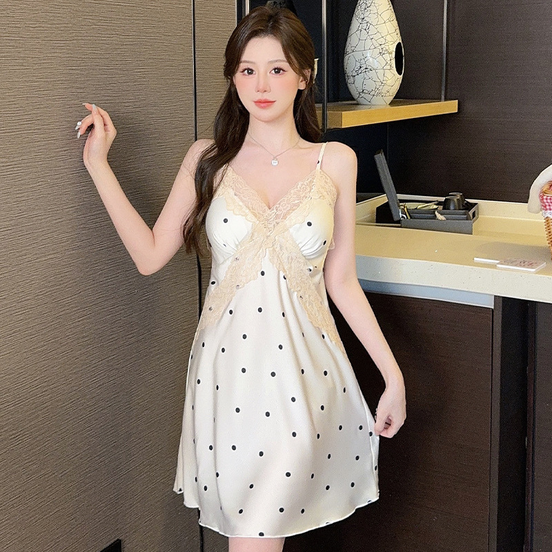 2025 nuevo encaje ondulado punto dulce chica cabina pijama mujer ropa de verano para el hogar pijama de seda de hielo puro deseo sexy