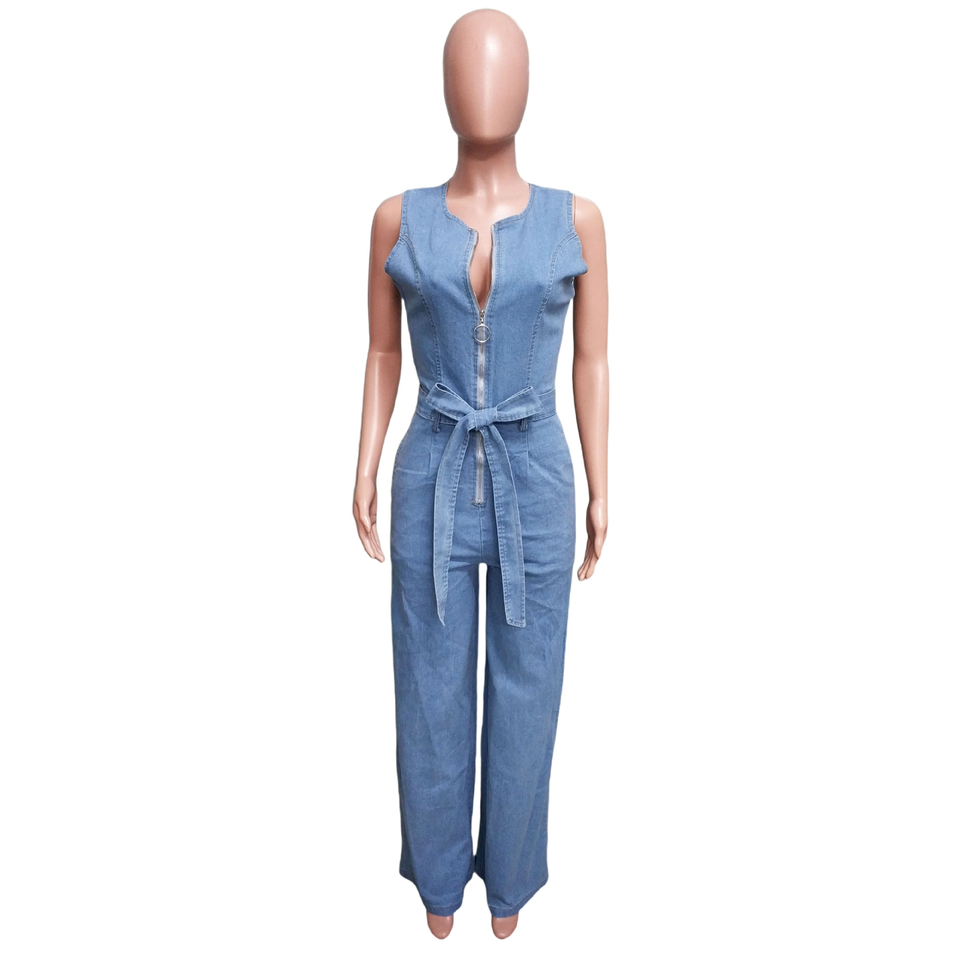 728g Weight Sleeveless Sleeve Length Full Length Pants Length Cotton, Denim Fabric Type High Waist Waist Line Jumpsuits Pants Type Bodysuits Tops Type Daily Occasion Loose Fit Type Solid Color Pattern Summer Season Women's Gender Belt Design Casual Style Women's Daily Bodysuits Casual Solid Color Full Length Belt Jumpsuits 12