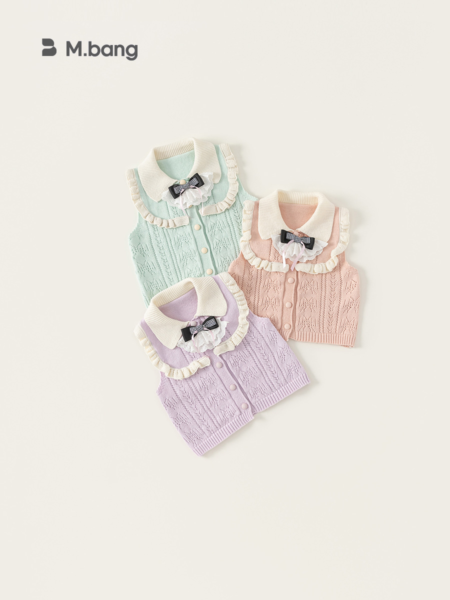 Youbao ropa para niños niñas sin mangas bowknot suéter chaleco estilo primavera chaqueta de punto de encaje dulce para niños grandes