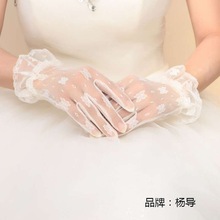 新娘蕾丝红色白色结婚手套新娘婚纱婚礼手套蝴蝶绣花款手套批发