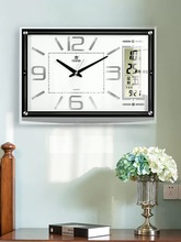 霸王石英钟家用客厅大尺寸 挂墙时钟带日历温度的挂钟表简约现代