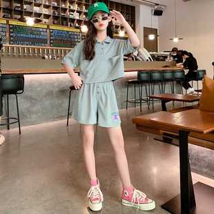 Medium and Large Kidsren's Clothing Girls Summer Short-Sleeved Suit 2025 New Style Kidsren's Internet Celebrity Summer Girls Sports Clothes