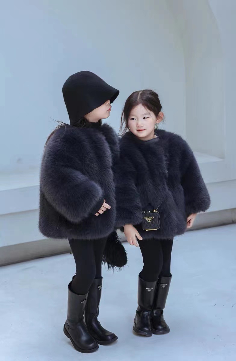 2023 Mädchen-Pelzimitationsmantel, verdickt und warm, Baby-Plüsch-Winterkleid, Eleganz, Mädchen, hochwertig_voghion.com