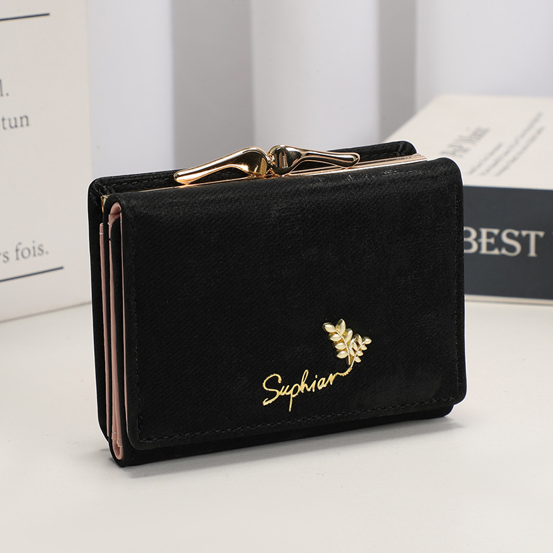 Nuevo monedero de estudiante de franela fresca pequeña de estilo nacional plegable simple, clip de dinero de sentido avanzado, billetera corta para mujer