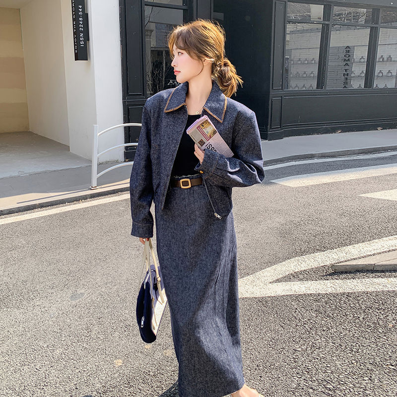 又A又飒牛仔套装女春秋新款韩系廓形高级感休闲时尚半身裙两件套|undefined