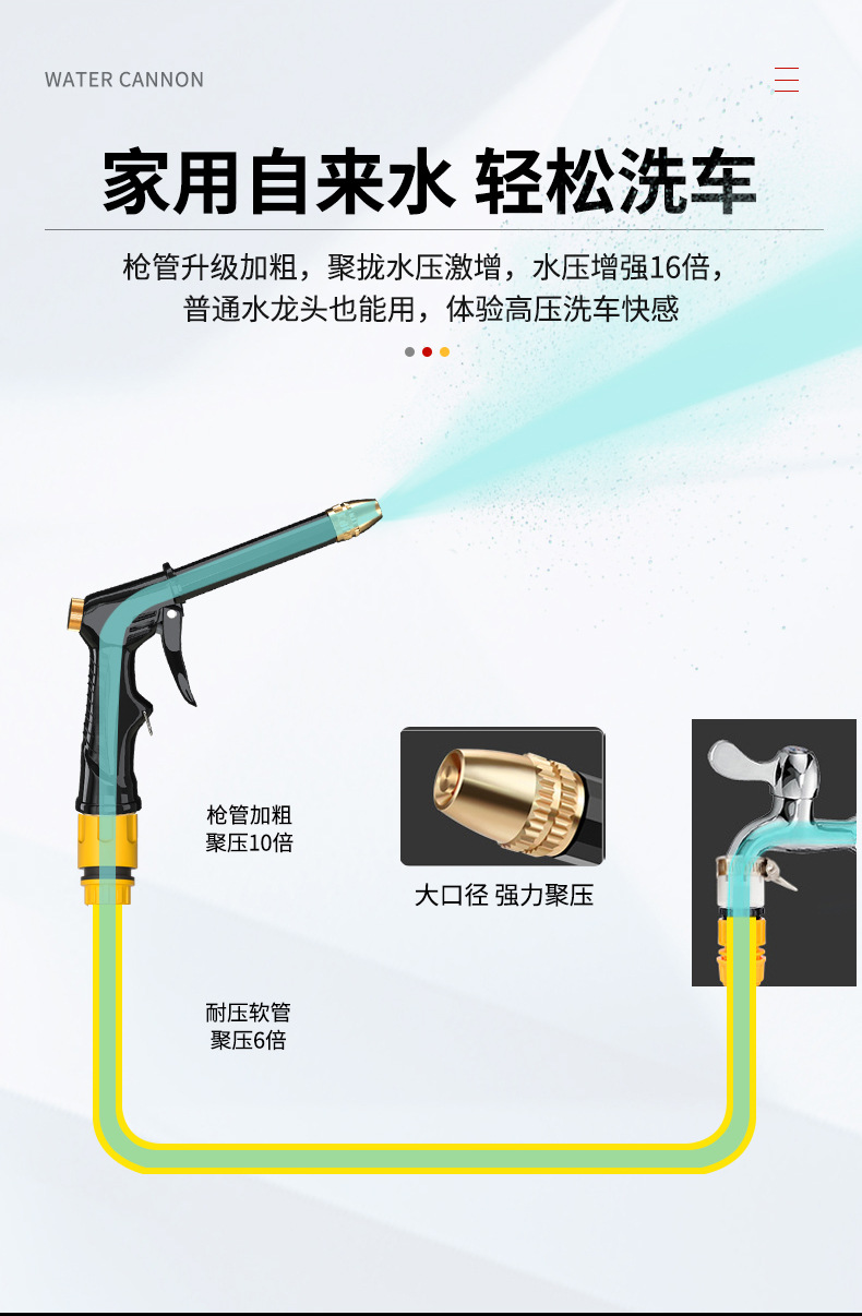 High-pressure car wash water gun, household faucet washer, car brush nozzle, powerful flower watering hose, pressure-boosting tool, floor cleaning gun