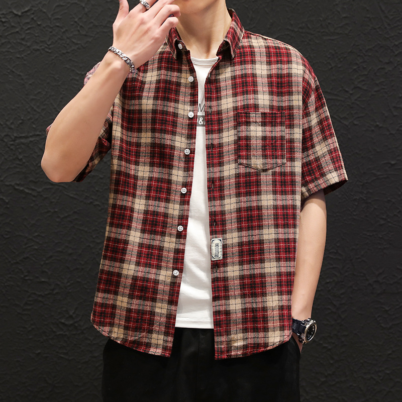 2026 Hong Kong Style Summer New Men's Loose Plaid Stylish Short-Sleeve Shirt Plus Size Fashion Casual Cardigan Shirt