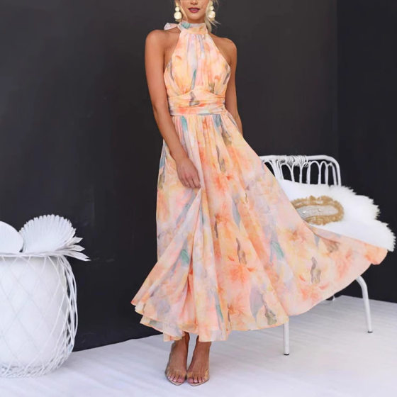 2025 French Style Dopamine Colorful Long Skirt Seaside Fairy Vacation Oil Painting Dress Long Skirt for Women
