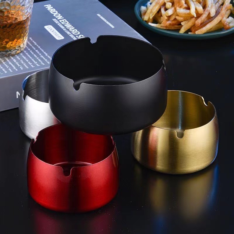 Stainless steel ashtray windproof hotel household creative bar logo gold gift wholesale ashtray commercial advertisement
