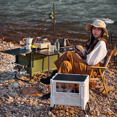 Outdoor foldable storage box with side opening, camping iron lid, expandable camping small table, car storage box large