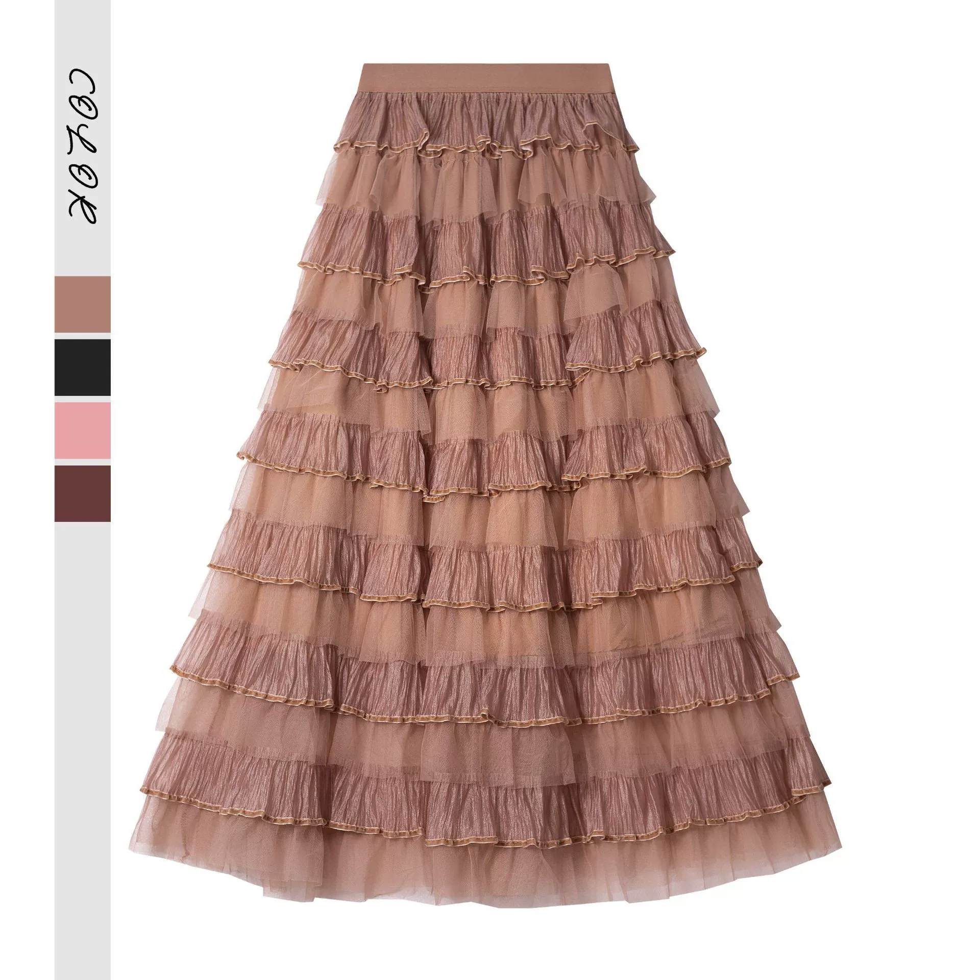 Многослойная сетчатая юбка для торта Свежая сладкая сетка длинная юбка осень-зима 2023 новая корейская версия контрастная юбка