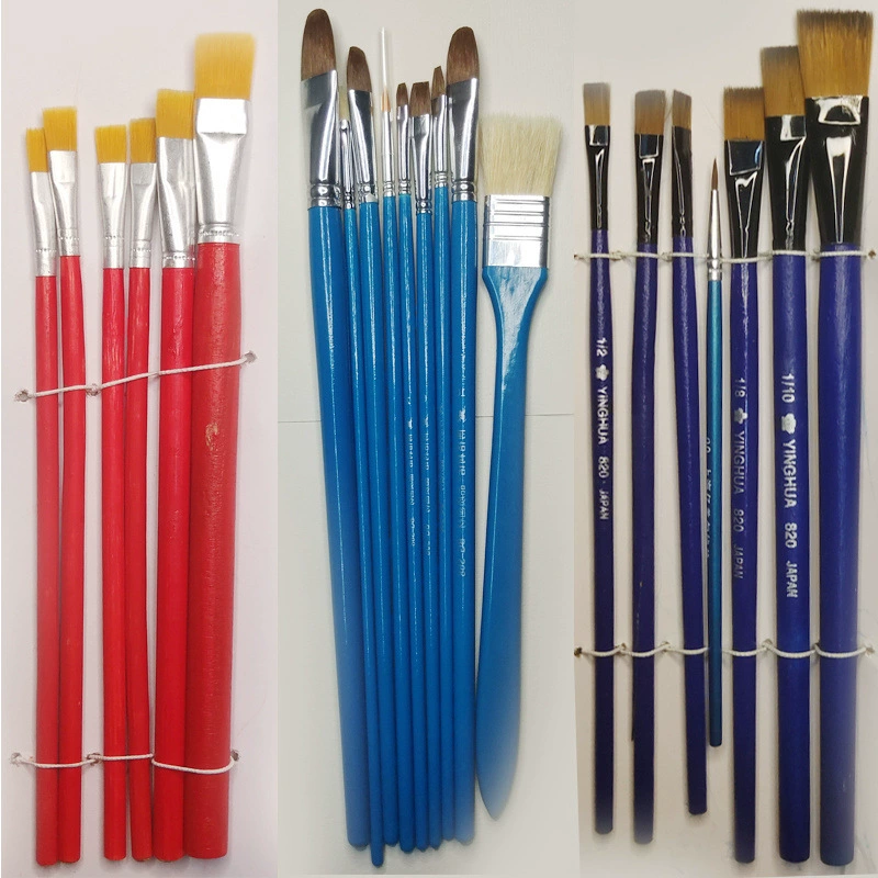 Кисть для акварельной гуаши, набор кистей для масляной краски, плоская кисть, детская безопасная промышленная краска, красный стержень, синий стержень, кисть для рисования, кисть
