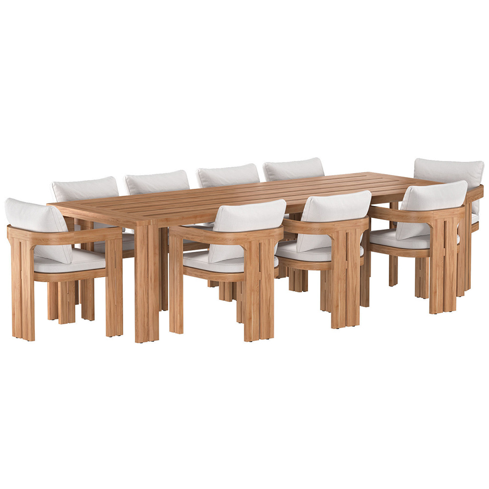 Mesa y silla de teca al aire libre, terraza de jardín al aire libre, muebles impermeables, protección solar, villa, patio, combinación de mesa y silla de madera maciza