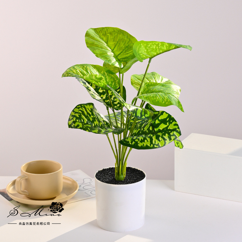 Plantas verdes de 12 hojas, plantas en macetas de simulación, flores artificiales, decoración de estudio fotográfico para el hogar creativo, plantas verdes artificiales, bonsai de simulación