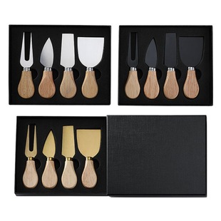 Rubber Wood Cheese Knife and Fork 4-Piece Set Small Fork Butter Knife Six-Piece Baking Tool Spatula Cheese Knife Set