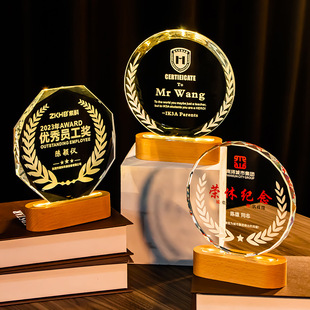 Creative Luminous Commemorative Crystal Rechargeable Honorable Retirement Souvenir High-End Gift Company Motivational Monument