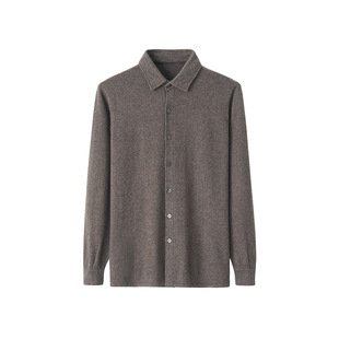Inner Mongolia Autumn and Winter New Cashmere Shirt Men's 40 Velvet Polo Collar Single-Breasted Pure Color Business Knitted Base Fir
