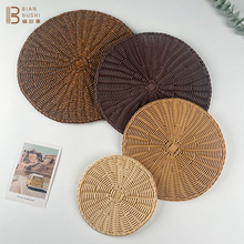 简约风仿藤编织餐垫塑编防烫隔热垫家用装饰拍摄道具pp杯垫锅垫