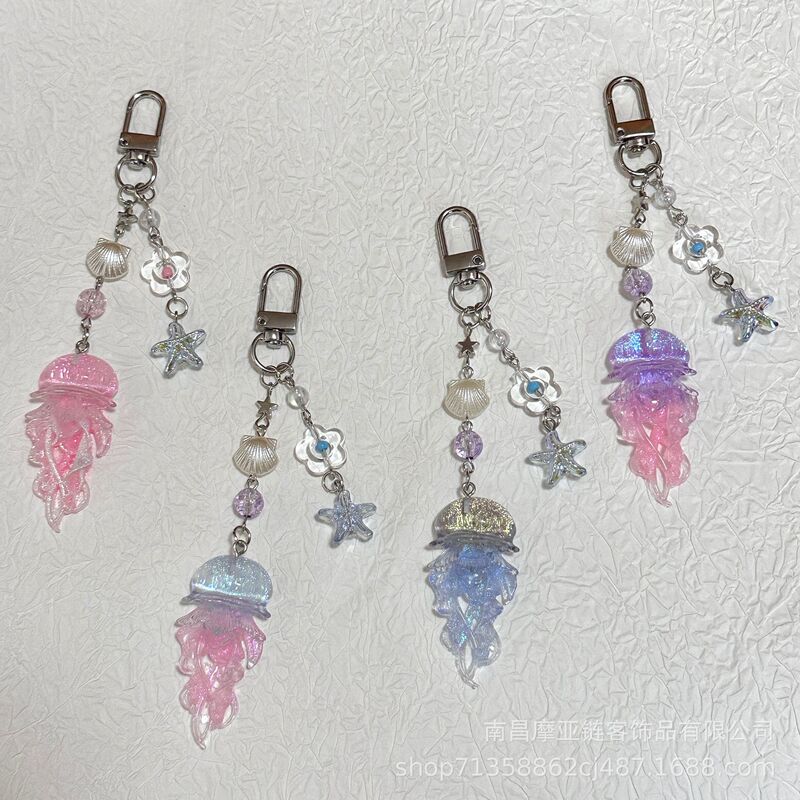 Original Jellyfish Paradise Crystal Mobile Phone Chain Firefly Marine Life Star Cute Keychain Pendant Ins Style