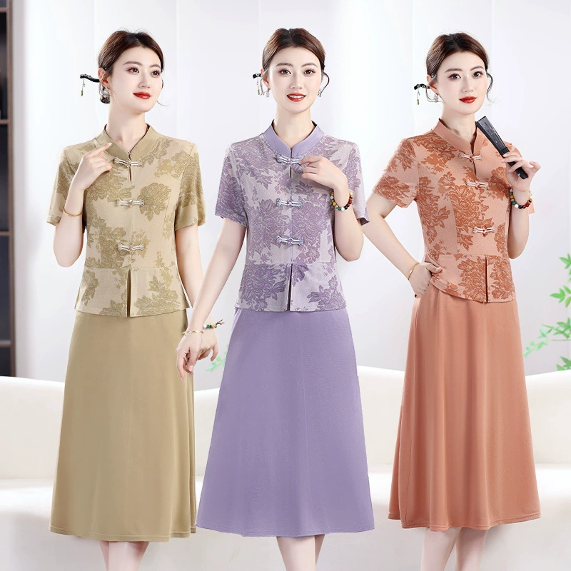 Новое платье с летним принтом для мамы в китайском стиле
