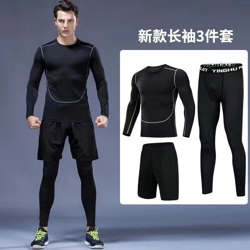 Medias de secado rápido para hombres de manga larga cálido entrenamiento para correr equipo de fitness otoño e invierno traje deportivo elástico alto