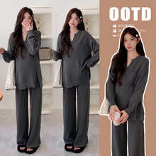 孕妇装秋冬新款加厚韩版宽松大码V领上衣休闲长裤潮妈显瘦套装女