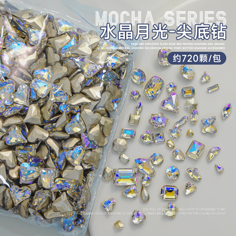 Nail Art Diamond Jewelry Whole Pack 720 Moonlight Blue Pointed Bottom Crystal Diamond Water Drop Heart Square Cross-Border Nail Art Jewelry