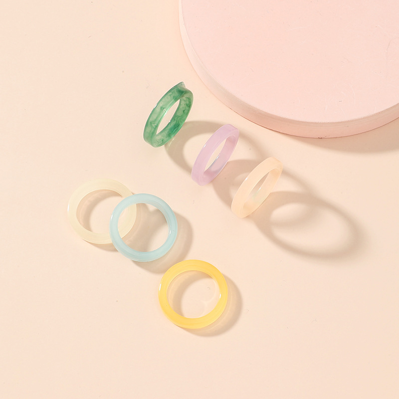 Summer Simplicity Fresh Candy Color Fine Girl Heart Ring Set Japanese and Korean Fashion Personality Ins Style Acrylic 6Piece Setpicture3