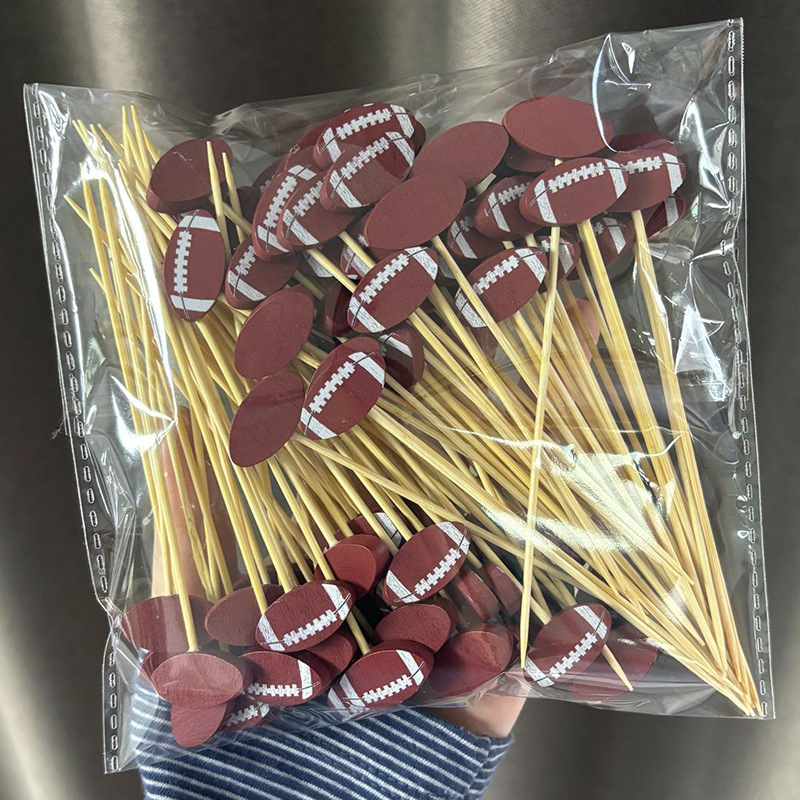 Nuevo producto decoración palo de bambú 100 piezas/paquete de fruta de dibujos animados lindo palo de bambú palo de hamburguesa palo de cóctel palo de bocadillo Amazon