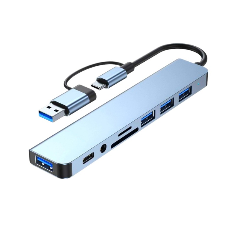 Base de conexión 8 en 1 con USB 3.0, lector de tarjetas TF/SD, hub de expansión tipo C para portátil con doble puerto. image 6