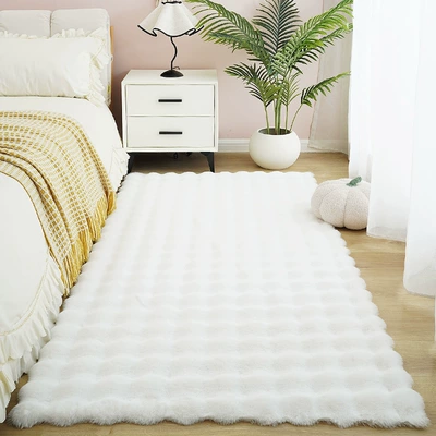 Bubble Velvet Carpet, High-End Bedroom Bedside Rug, Master Bedroom Front-Of-Bed Rug, Cream-Style Room Thickened Rabbit Fur Floor Mat (Car Carpet) - white-5080cm