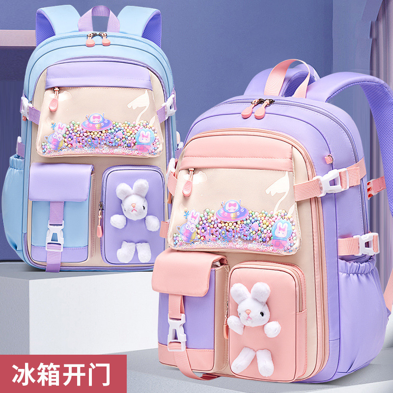 New primary school backpack, refrigerator, open door, women's large capacity cute style, load-reducing and waterproof student backpack