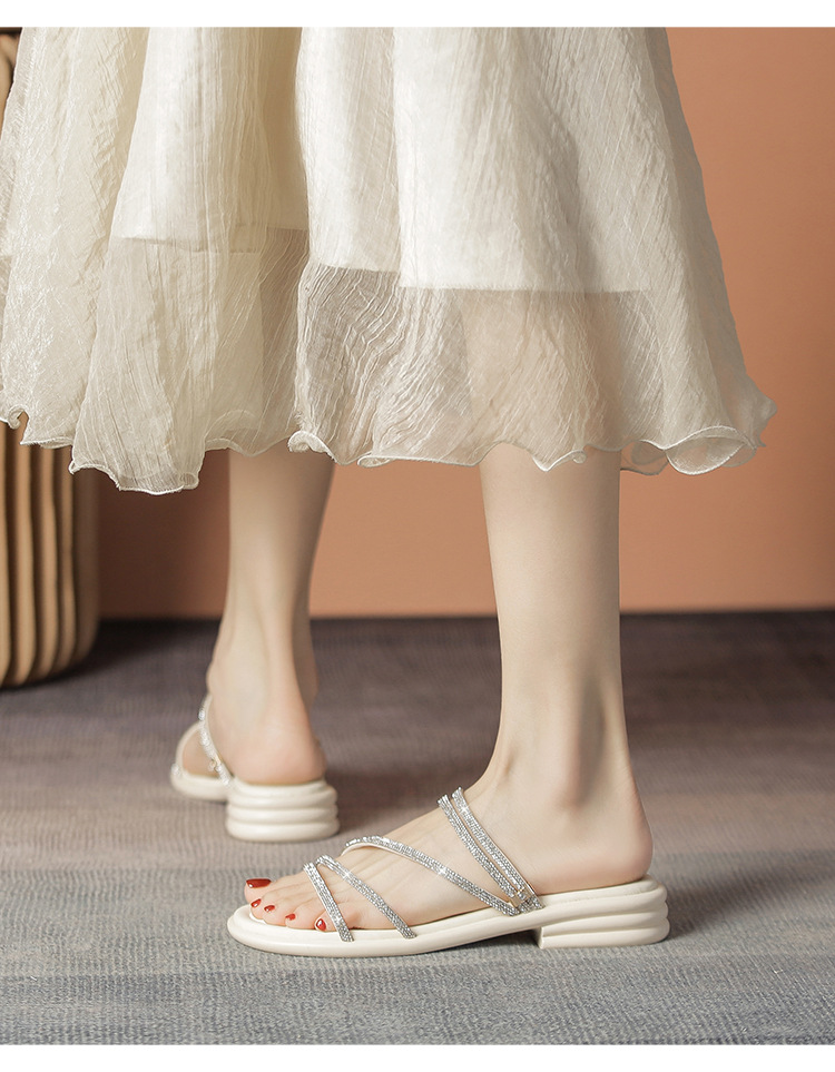 Sandal nữ đế bệt quai mảnh đính đá phong cách Pháp, dáng xăng đan hai kiểu — AY380 Đen chi tiết 15