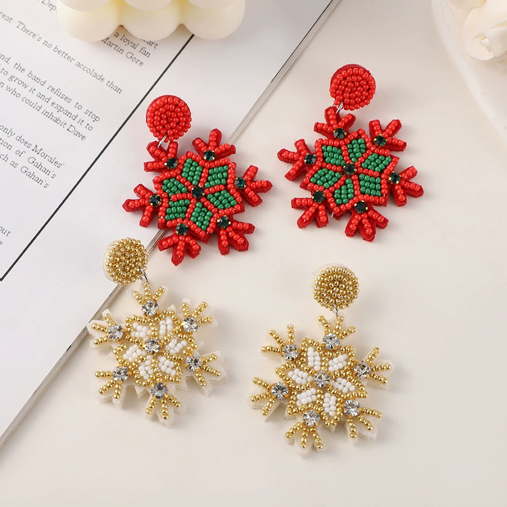 Ёлочные тканые серьги handmade, европейский стиль, со снежинками, оптовая торговля