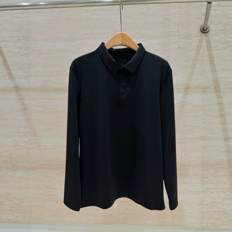 6971 Autumn New Magnetic Buckle Seamless Technology Embossed 3D Cut Long Sleeve Lapel Polo Shirt