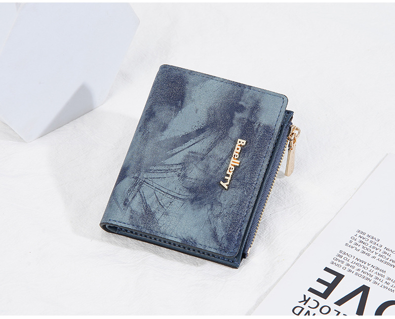 Geldbörse: Neue, kurze Geldbörse für Damen im Tintenmalerei-Stil, Münzfach für mehrere Karten, durchgehendes Geldscheinfach und Seitentaschen mit Reißverschluss für Münzen und Ringe._voghion.com