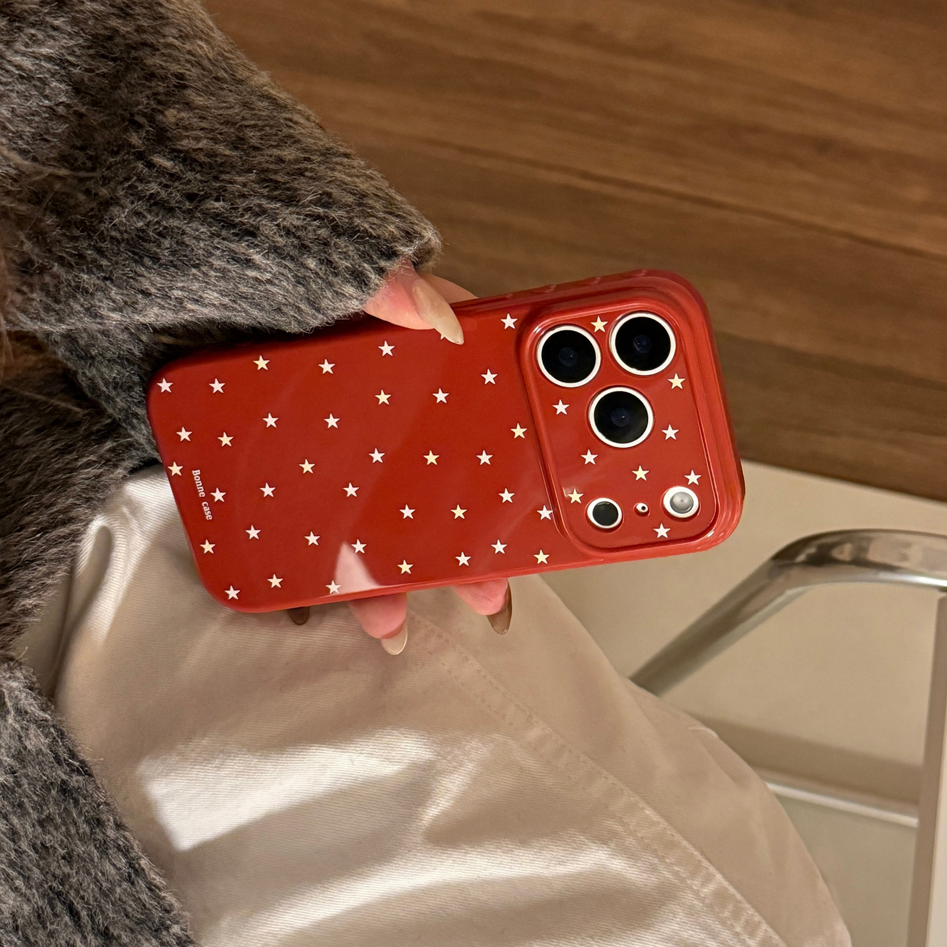 Protective Phone Case For Iphone Burgundy Star Pattern Design_voghion.com