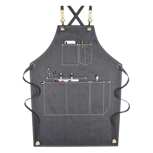 Supply work apron denim Korean hairdressing Barber floral barista LOGO printing canvas waist