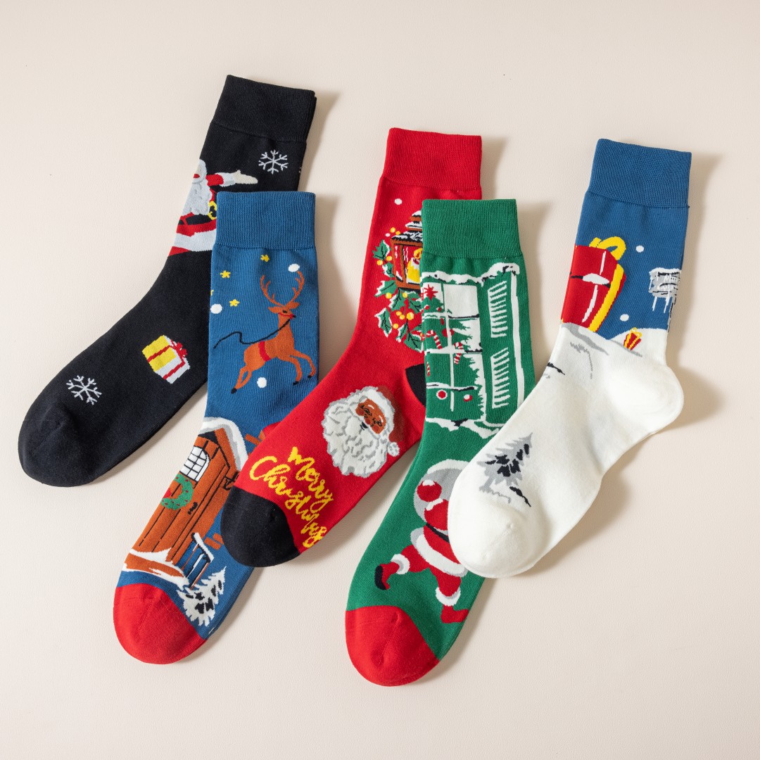 Chaussettes colorées de Noël Chaussettes mi-hautes en coton Chaussettes décontractées originales_voghion.com