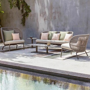 Waterproof Outdoor Nordic Courtyard Leisure Double Outdoor Combination Rattan Balcony Furniture Rattan Chair Sofa Rocking Chair