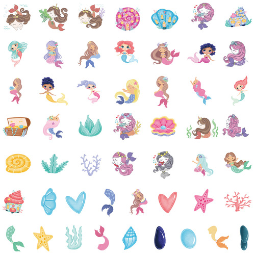 50 pieces of mermaid cartoon stickers for luggage, mobile phones, notebooks, stationery stickers, waterproof handbag stickers wholesale