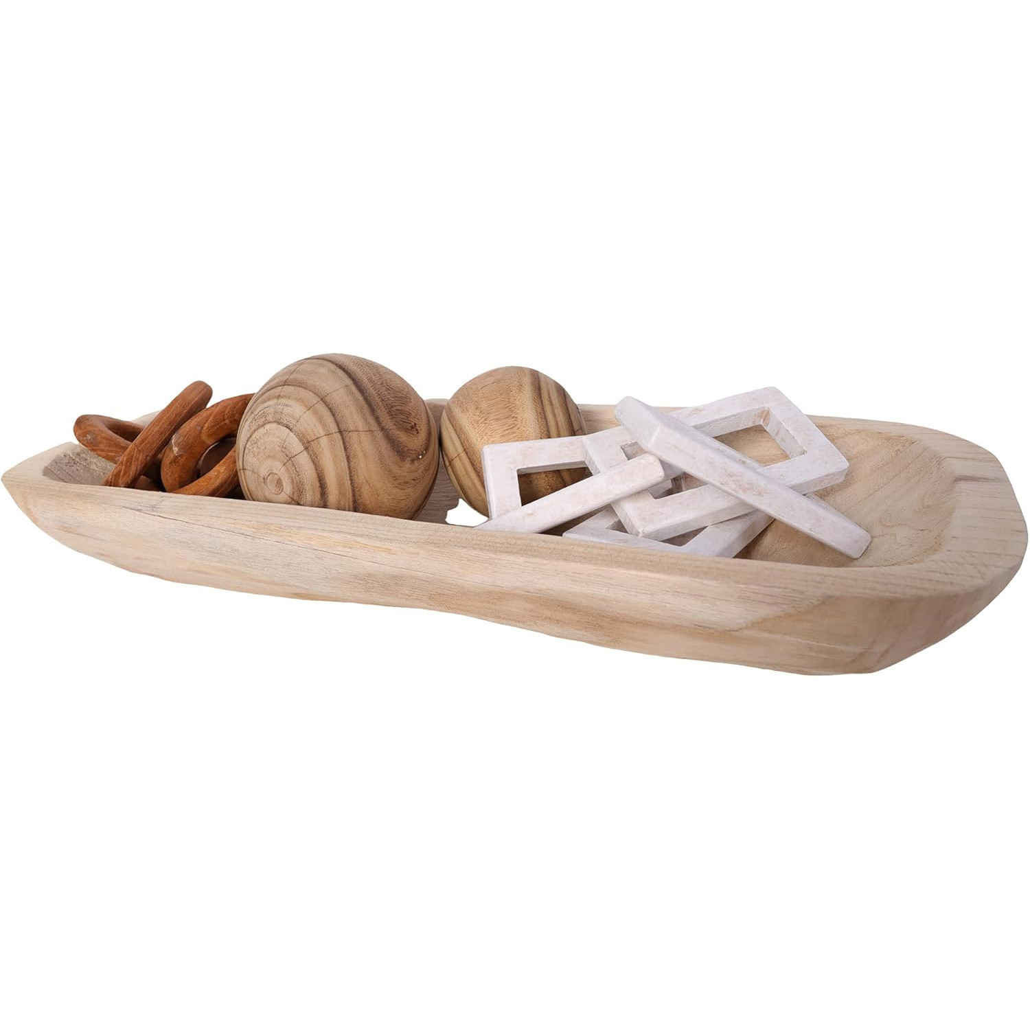 Wooden Serving Bowl, Hand Carved Long Wooden Bowl for Farmhouse Home Decor, Dining Room and Kitchen Decor