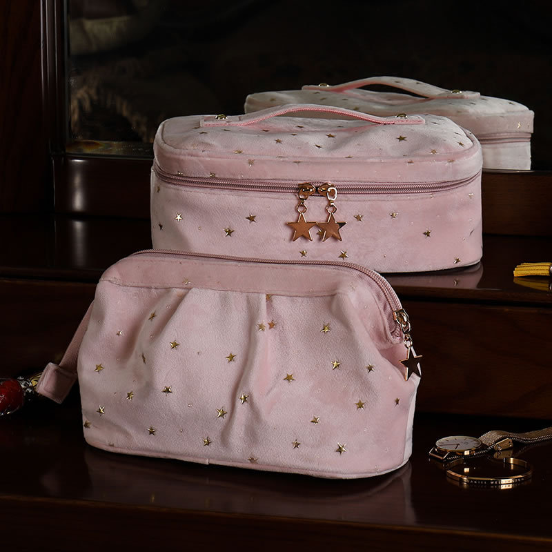 Bronceado terciopelo bolsa de cosméticos bolsa de lavado nuevo estilo nórdico ins Internet celebridad de las mujeres portátil de gran capacidad bolsa de almacenamiento traje