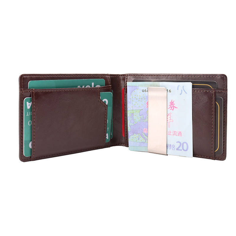 2021厂家定制亚马逊新款男士真皮RFID美金夹头层复古油蜡修面钱包