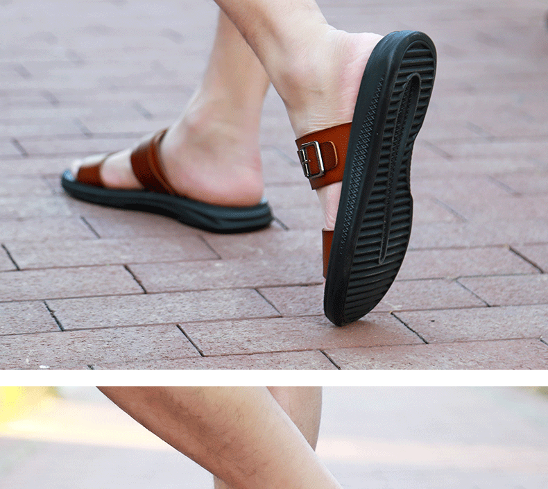 Dép sandal nam quai ngang hở ngón thoáng khí đi biển dã ngoại — Màu đen, kaki chi tiết 12