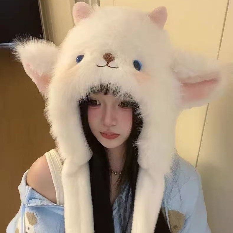 可爱卡通耳朵会动小羊加厚保暖毛绒帽子女冬季防寒护耳网红雷锋帽|undefined